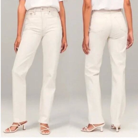 Abercrombie & Fitch Women’s The 90s Straight Ultra High Rise White Jeans 14 Long - Picture 1 of 12